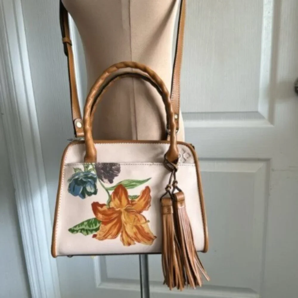 Patricia Nash Bag Paris SatchelParisian Floral Spot Print Cream w Tassel